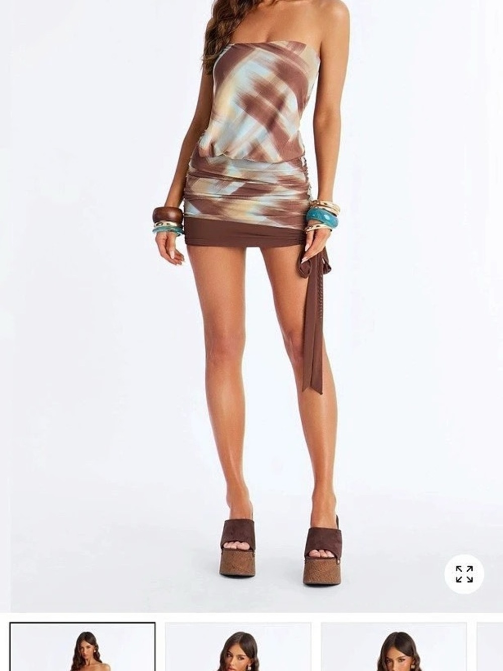 Elemental Strapless Mesh Mini Dress Brown & Blue
